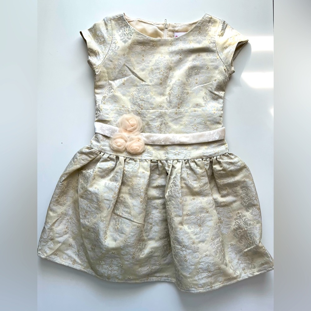 American Girl gold holiday party birthday dress 7 short sleeve flower